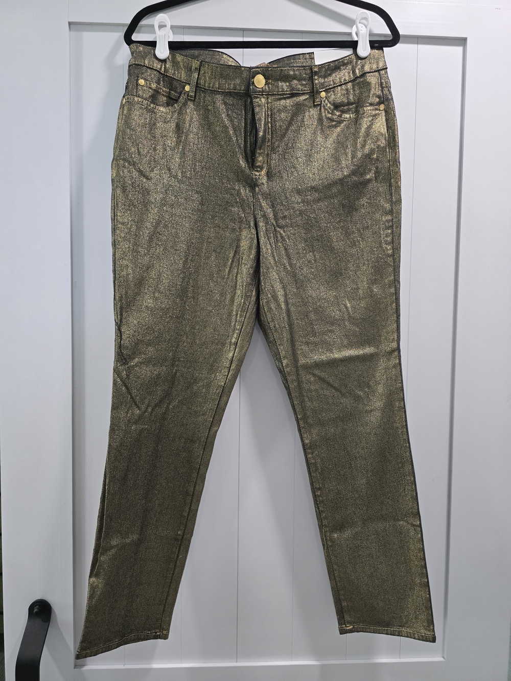 Ellen Tracy Metallic Gold Slim Ankle Pants